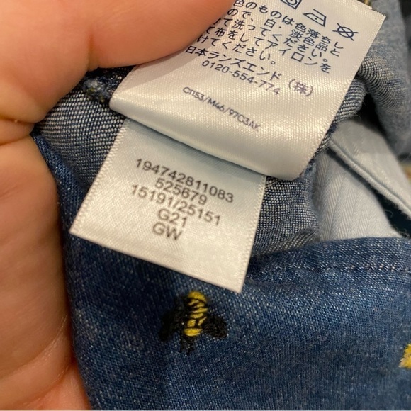 Lands' End Button Front Chambray Shirtdress XS embroidered bees sunflowers - Picture 8 of 9